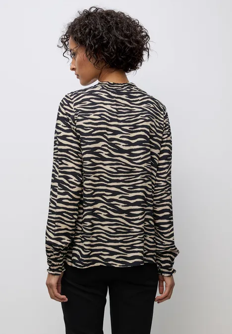 Print-Bluse mit Smok-Details Black