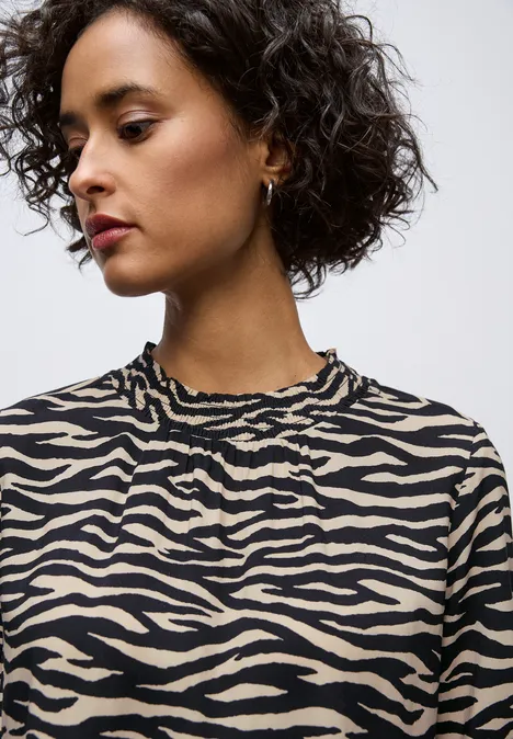 Print-Bluse mit Smok-Details Black
