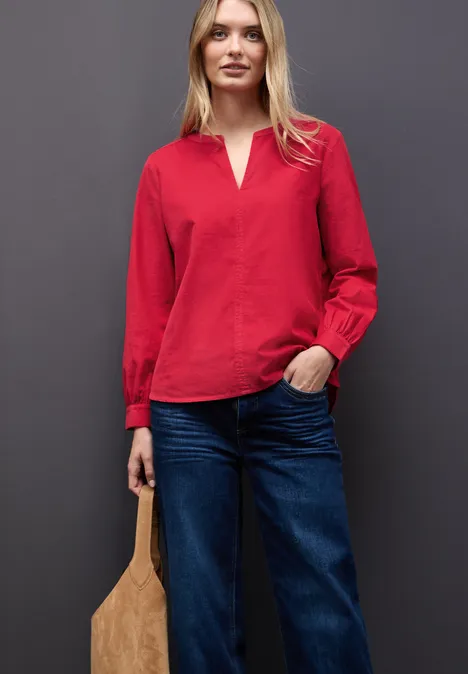 Corduroy blouse in effen kleur racing red