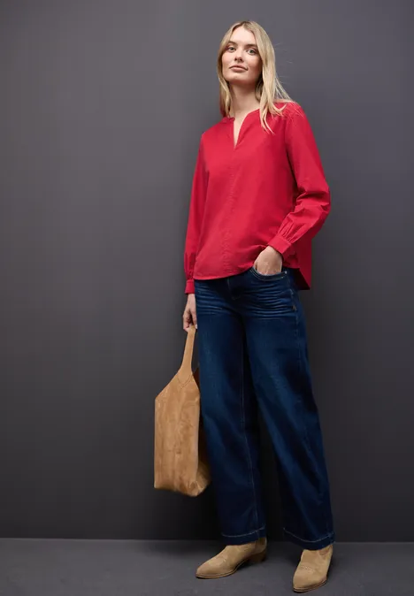 Corduroy blouse in effen kleur racing red