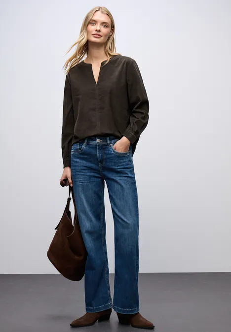 Cordbluse in Unifarbe darkest brown