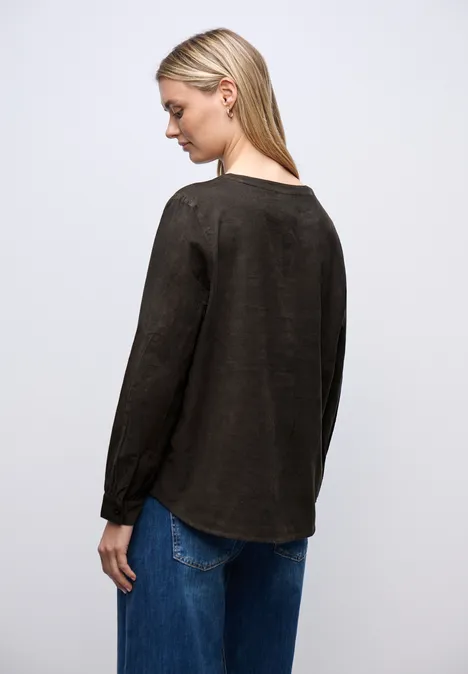 Cordbluse in Unifarbe darkest brown