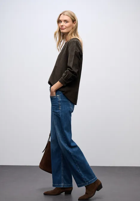 Cordbluse in Unifarbe darkest brown
