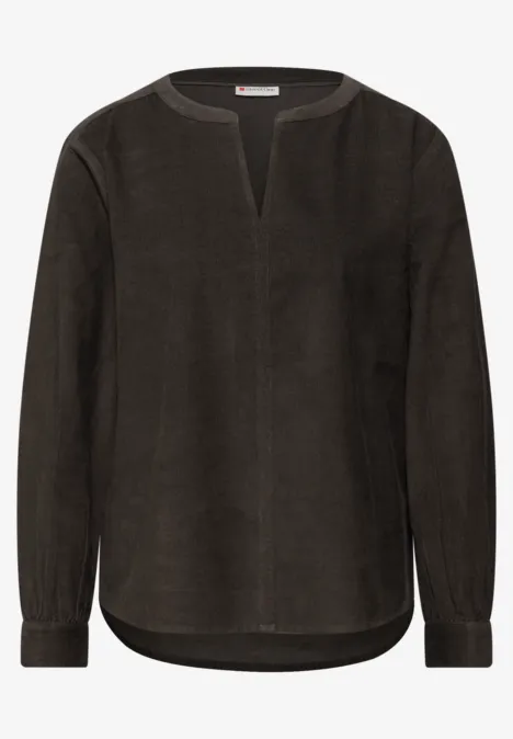 Cordbluse in Unifarbe darkest brown