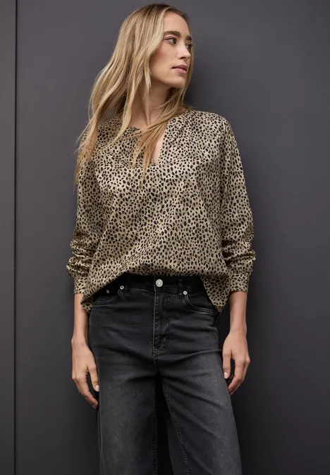 Cordbluse im Leo-Look sanded beige