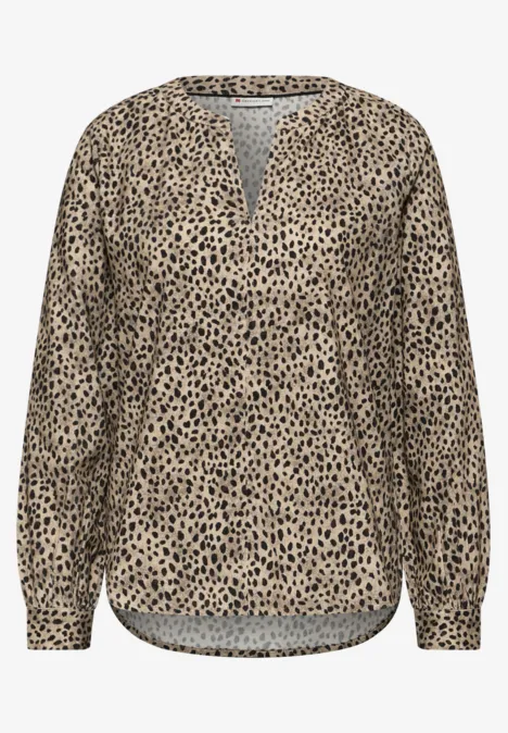 Cordbluse im Leo-Look sanded beige