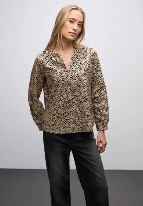 Cordbluse im Leo-Look sanded beige