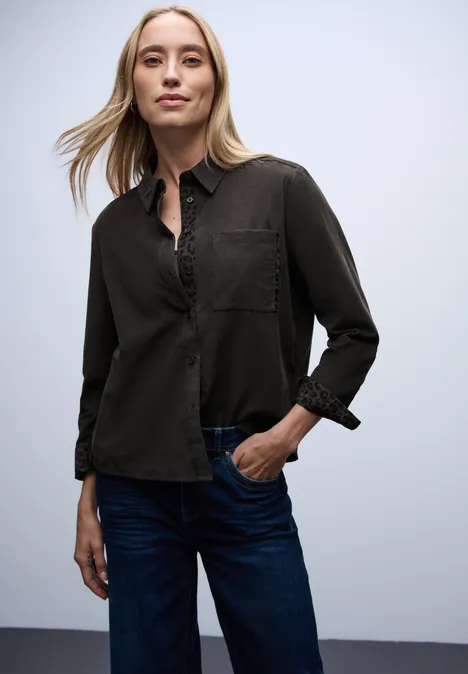 Corduroy blouse met tape details darkest brown