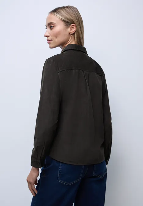 Corduroy blouse met tape details darkest brown