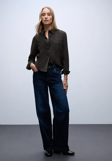 Corduroy blouse met tape details darkest brown