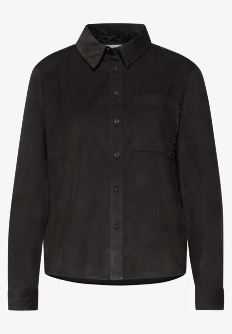 Corduroy blouse met tape details darkest brown