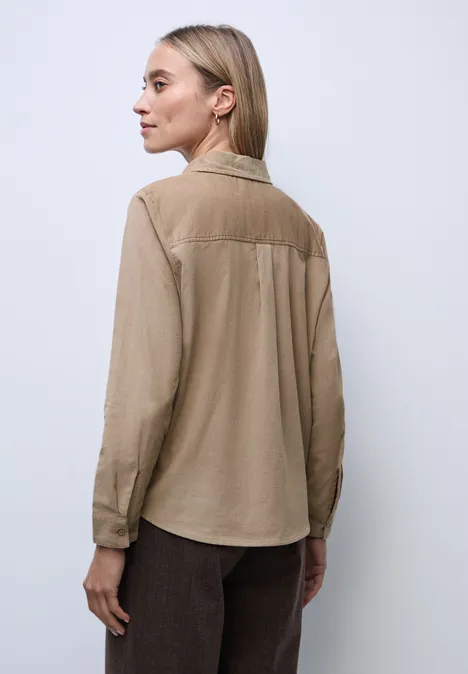 Corduroy blouse met tape details flowing beige