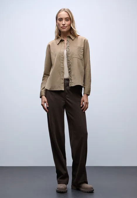 Corduroy blouse met tape details flowing beige