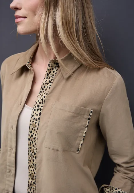 Corduroy blouse met tape details flowing beige