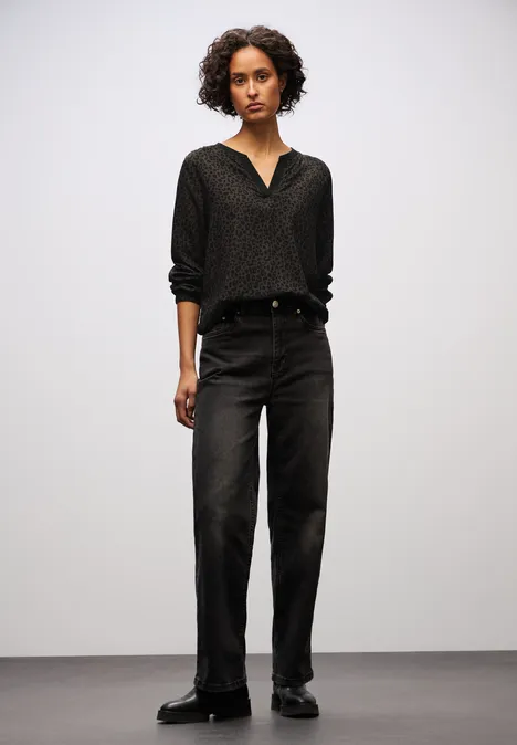 Leo Split Neck Bluse darkest brown