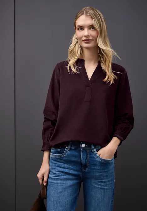 Cordbluse mit Rüschen jazz berry