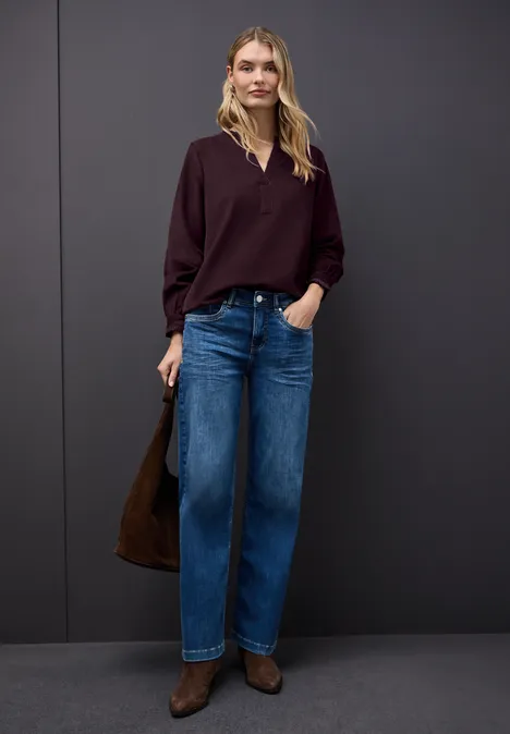 Cordbluse mit Rüschen jazz berry