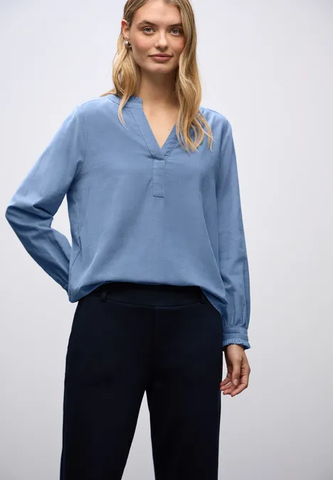 Cordbluse mit Rüschen overcast blue