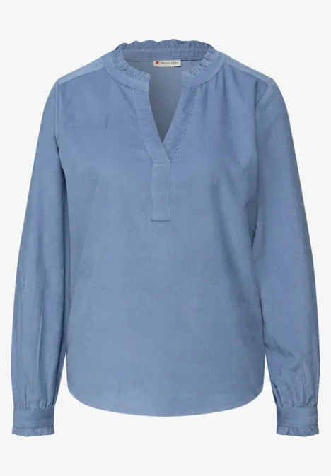 Cordbluse mit Rüschen overcast blue