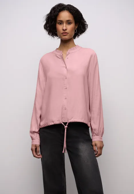 Gemêleerde blouse met ruches powder pink mel.