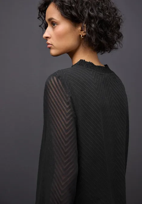 Smok-Detail Chiffon-Bluse Black