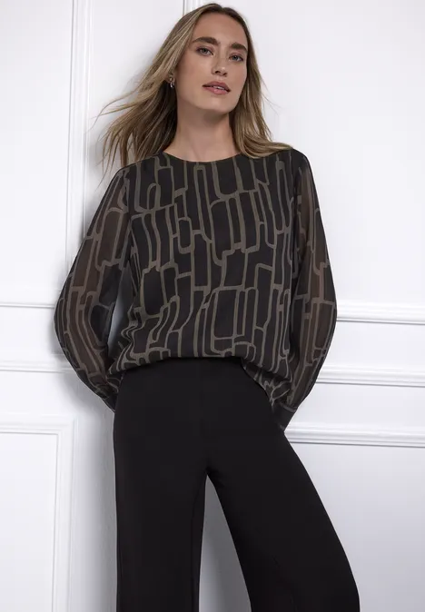 Gemusterte Chiffon Bluse darkest brown