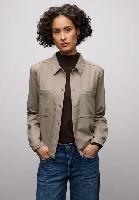 Overhemd blouse met zakken light terra mocha mel.