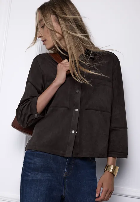 Velourshemdbluse darkest brown