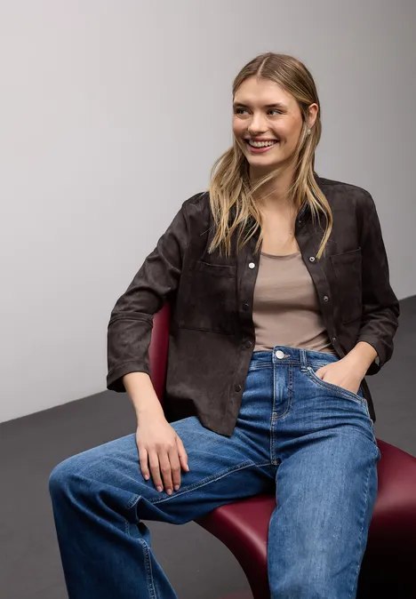 Velourshemdbluse darkest brown