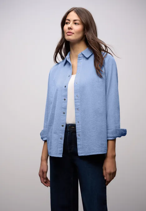 Lange corduroy overhemdblouse frosted blue