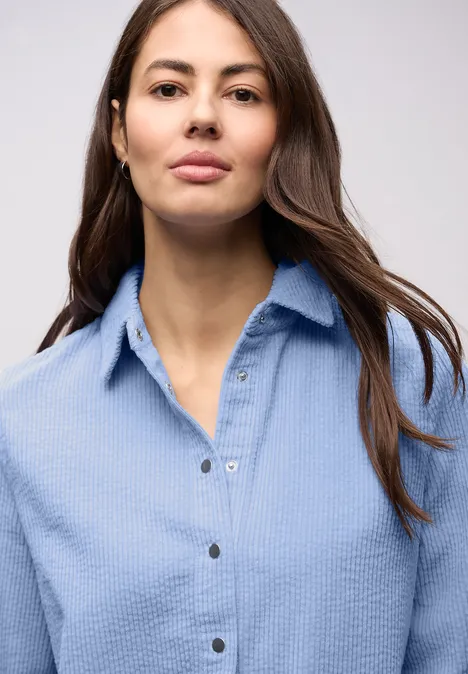Lange corduroy overhemdblouse frosted blue