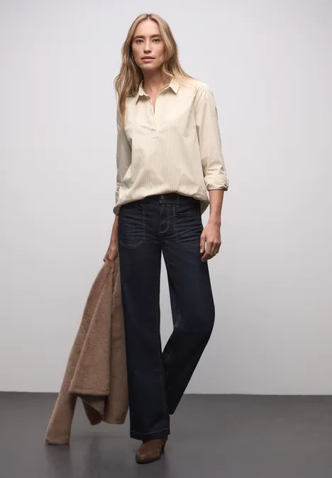 Gestreepte zakelijke blouse cotton beige