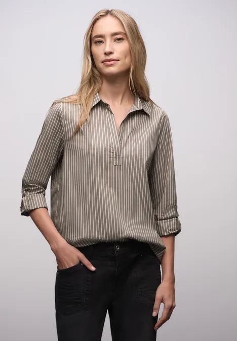 Gestreepte zakelijke blouse light terra mocha