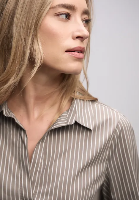 Gestreepte zakelijke blouse light terra mocha