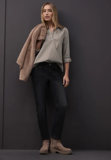 Gestreepte zakelijke blouse light terra mocha