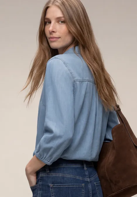 Chemisier à manches 3/4 en look denim Light Blue soft wash Chemisier à manches 3/4 en look denim Light Blue soft wash