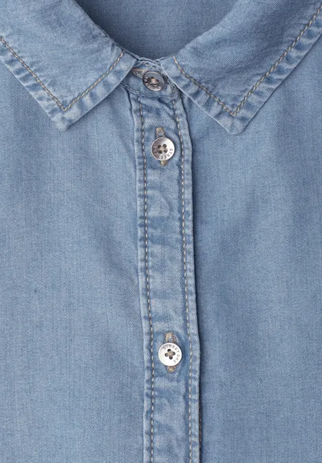 Chemisier à manches 3/4 en look denim Light Blue soft wash Chemisier à manches 3/4 en look denim Light Blue soft wash