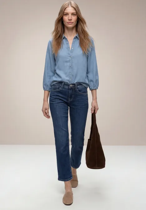 Chemisier à manches 3/4 en look denim Light Blue soft wash Chemisier à manches 3/4 en look denim Light Blue soft wash