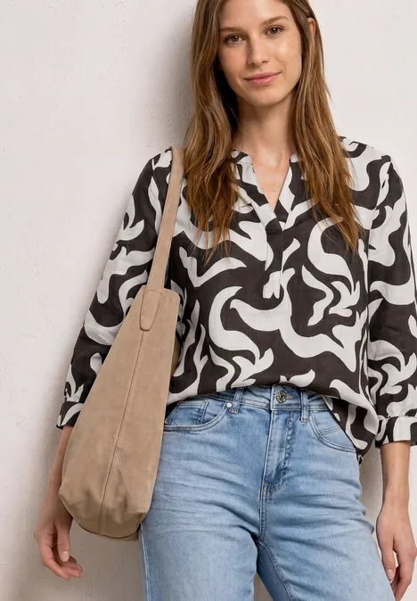 Blouse met gespleten hals van linnenmix espresso brown Blouse met gespleten hals van linnenmix espresso brown