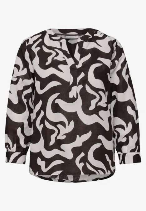 Blouse met gespleten hals van linnenmix espresso brown Blouse met gespleten hals van linnenmix espresso brown