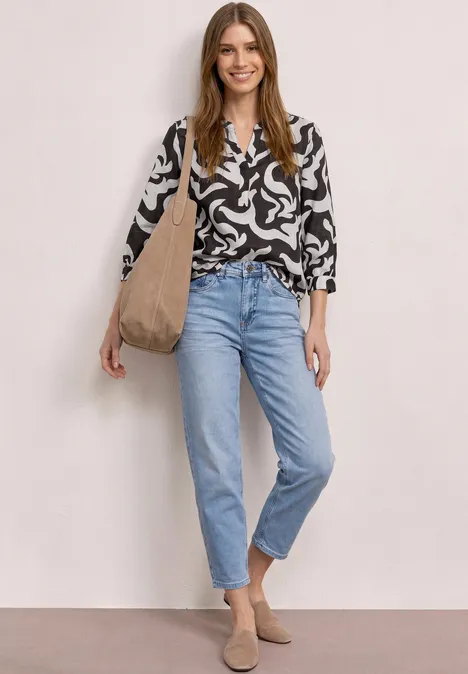 Blouse met gespleten hals van linnenmix espresso brown Blouse met gespleten hals van linnenmix espresso brown