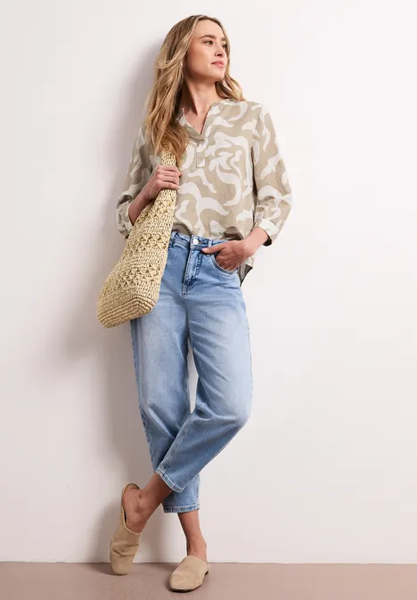 Blouse à col fendu en lin mélangé timeless beige Blouse à col fendu en lin mélangé timeless beige