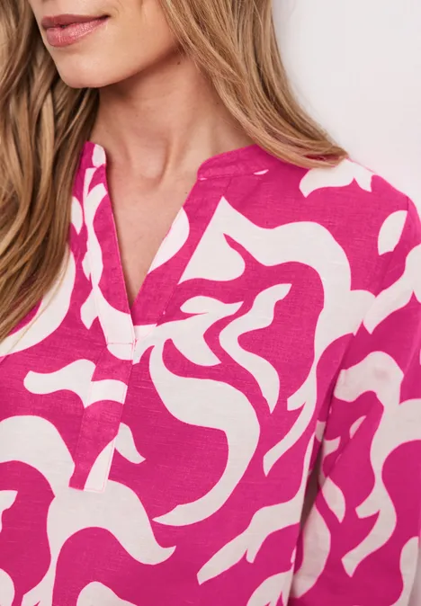 Bluse mit Split Neck aus Leinenmix magenta dream