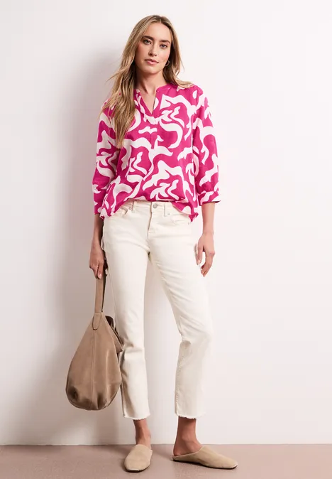 Bluse mit Split Neck aus Leinenmix magenta dream