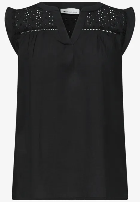 Blusentop mit Split Neck und Shiffleydetails Black