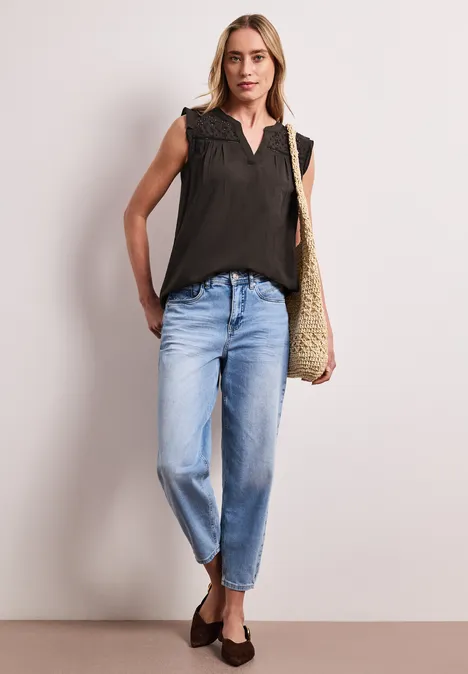 Top chemisier à col fendu avec détails shiffley espresso brown