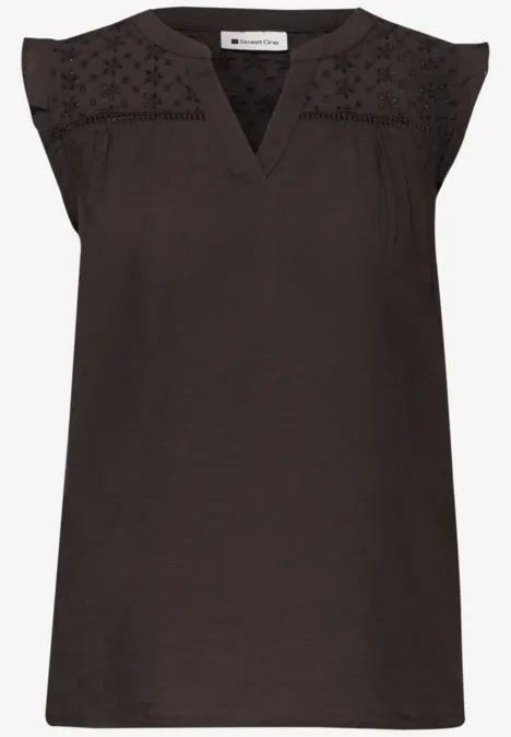 Top chemisier à col fendu avec détails shiffley espresso brown