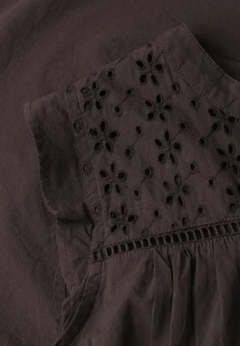 Top chemisier à col fendu avec détails shiffley espresso brown