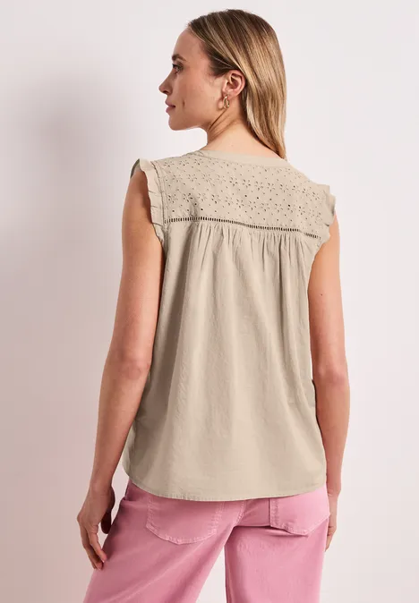Blusentop mit Split Neck und Shiffleydetails clay sand