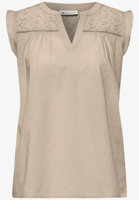 Blusentop mit Split Neck und Shiffleydetails clay sand